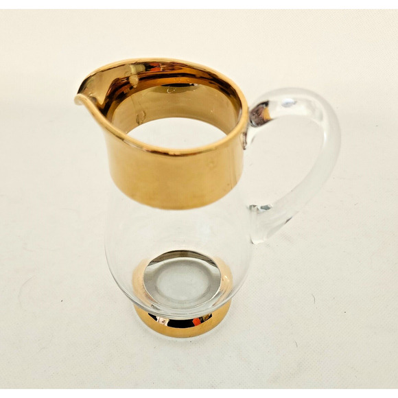 CREAMER PITCHER-Small Vase-Clear-Gold Trim-Unique-Table or Decor - Picture 4 of 6